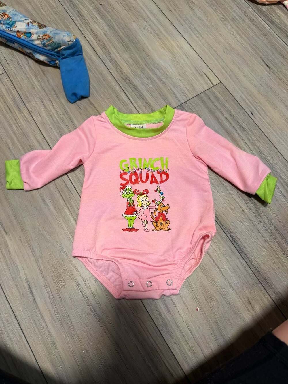 Grinch Squad Baby Pink Long Sleeve Romper